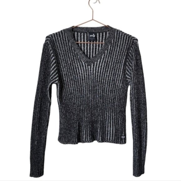 SILVER TAB BY LEVIS x Y2K cropped ribbed long sleeve sweater Dark Academia L - Picture 2 of 8